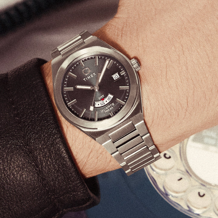 Q Timex Continental  Gmt 39mm Stainless Steel Band
