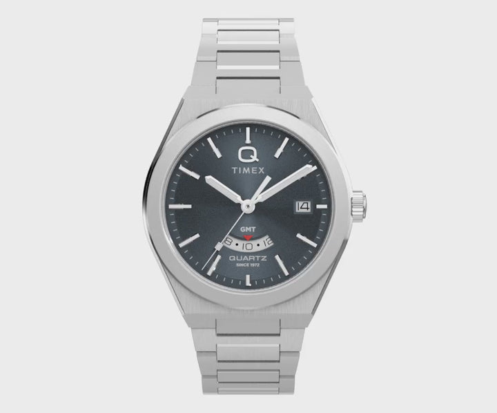 Q Timex Continental  Gmt 39mm Stainless Steel Band