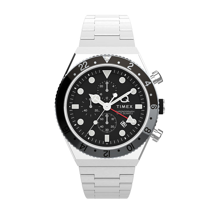 Q Timex Gmt Chronograph 40mm Stainless Steel Band