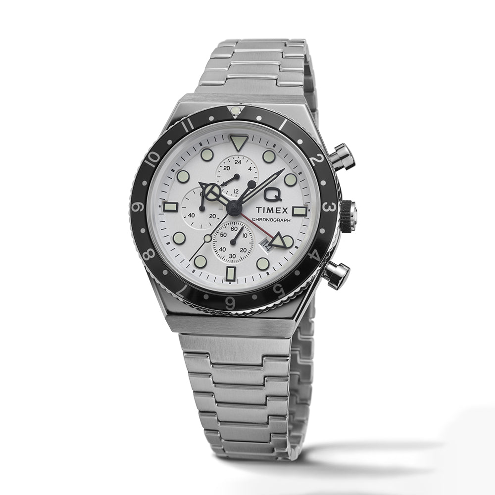 Q Timex Gmt Chronograph 40mm Stainless Steel Band