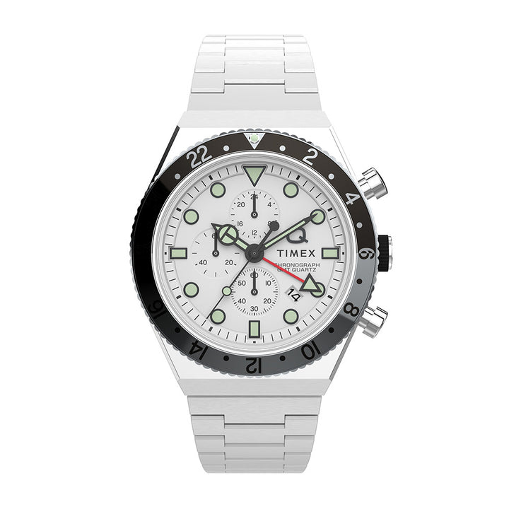 Q Timex Gmt Chronograph 40mm Stainless Steel Band