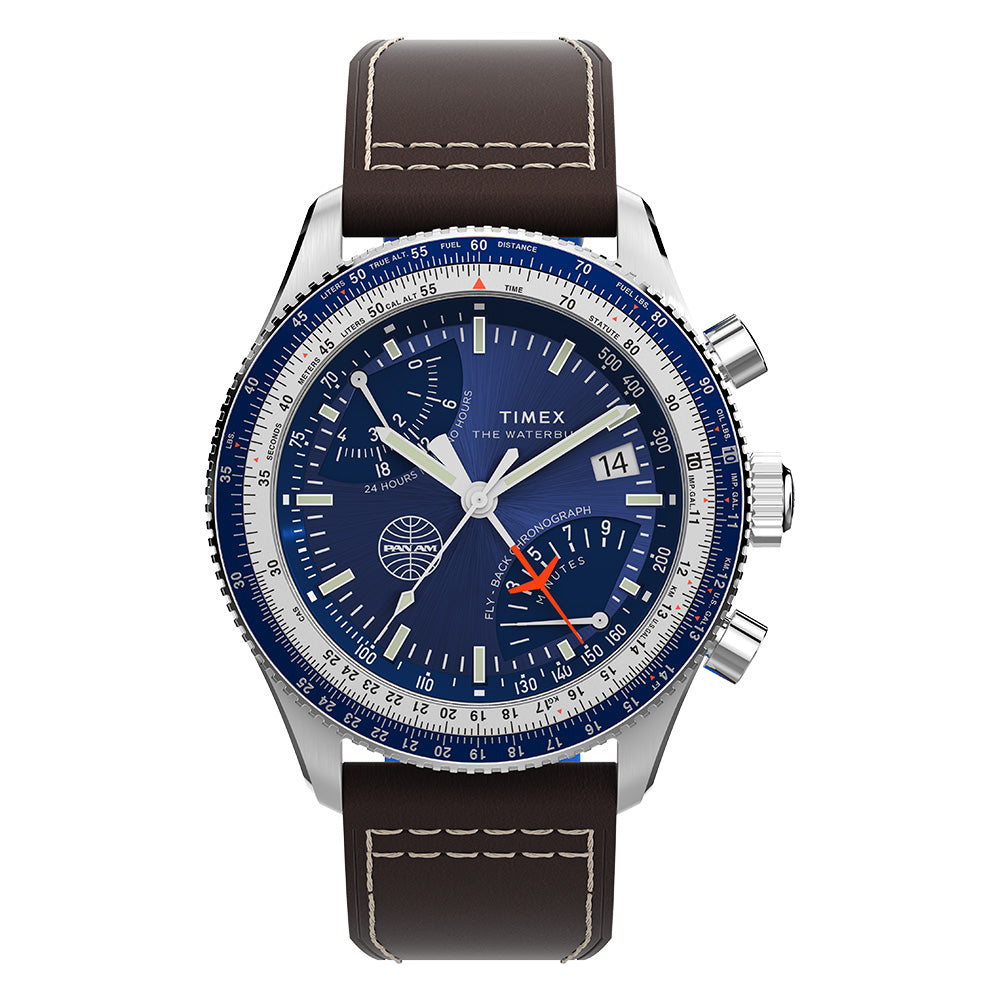 Timex Backing Timex Fly Back Chronograph x Pan Am 43mm Leather Band – Timex Philippines