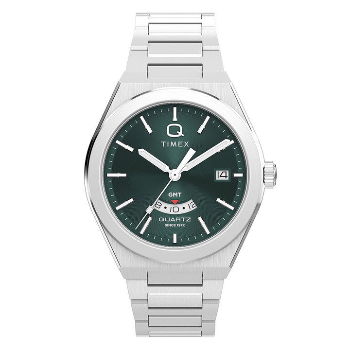 Q Timex Continental Gmt 39mm Stainless Steel Band