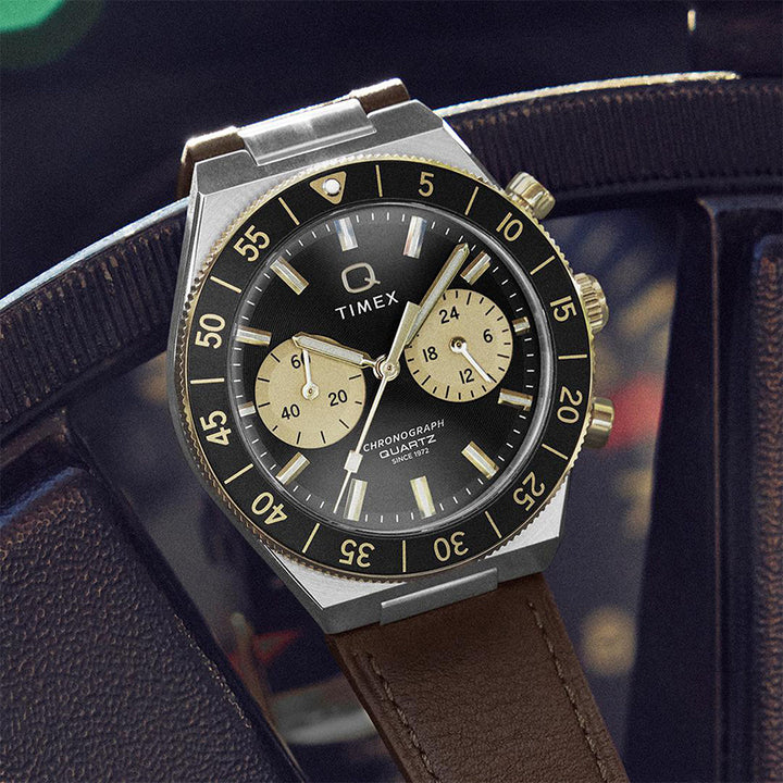 Q Timex Continental Chronograph 40mm Leather Band