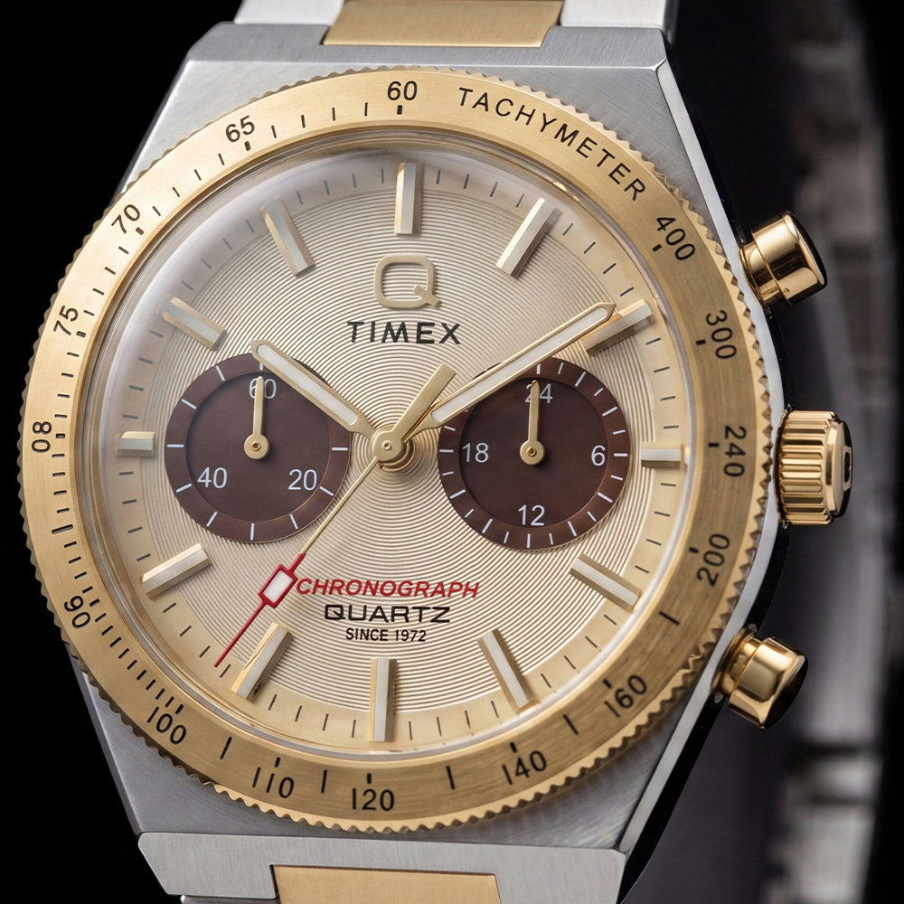 Q Timex Continental Chronograph 36mm Stainless Steel Band