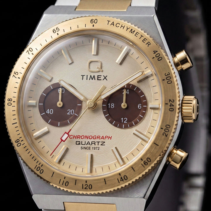 Q Timex Continental Chronograph 36mm Stainless Steel Band