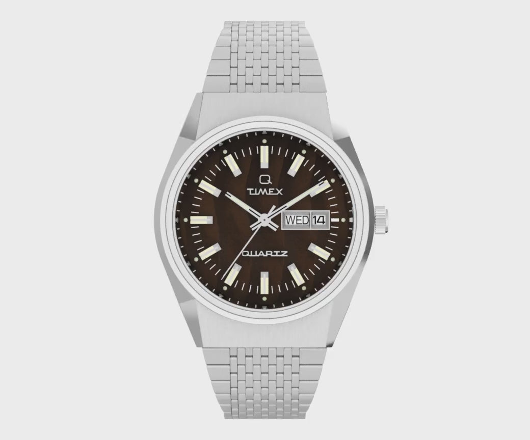 Q Timex Day-Date 38mm Stainless Steel Band