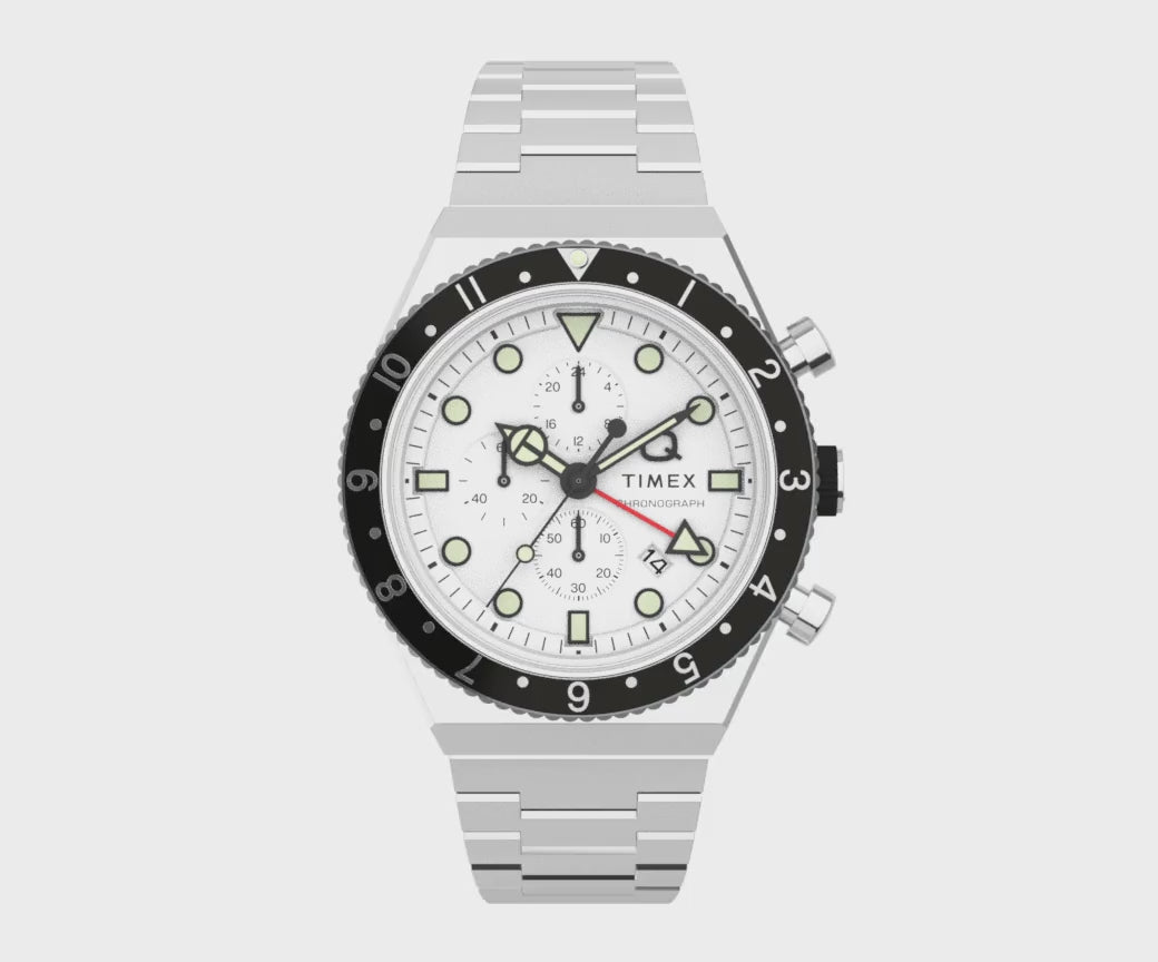 Q Timex Gmt Chronograph 40mm Stainless Steel Band