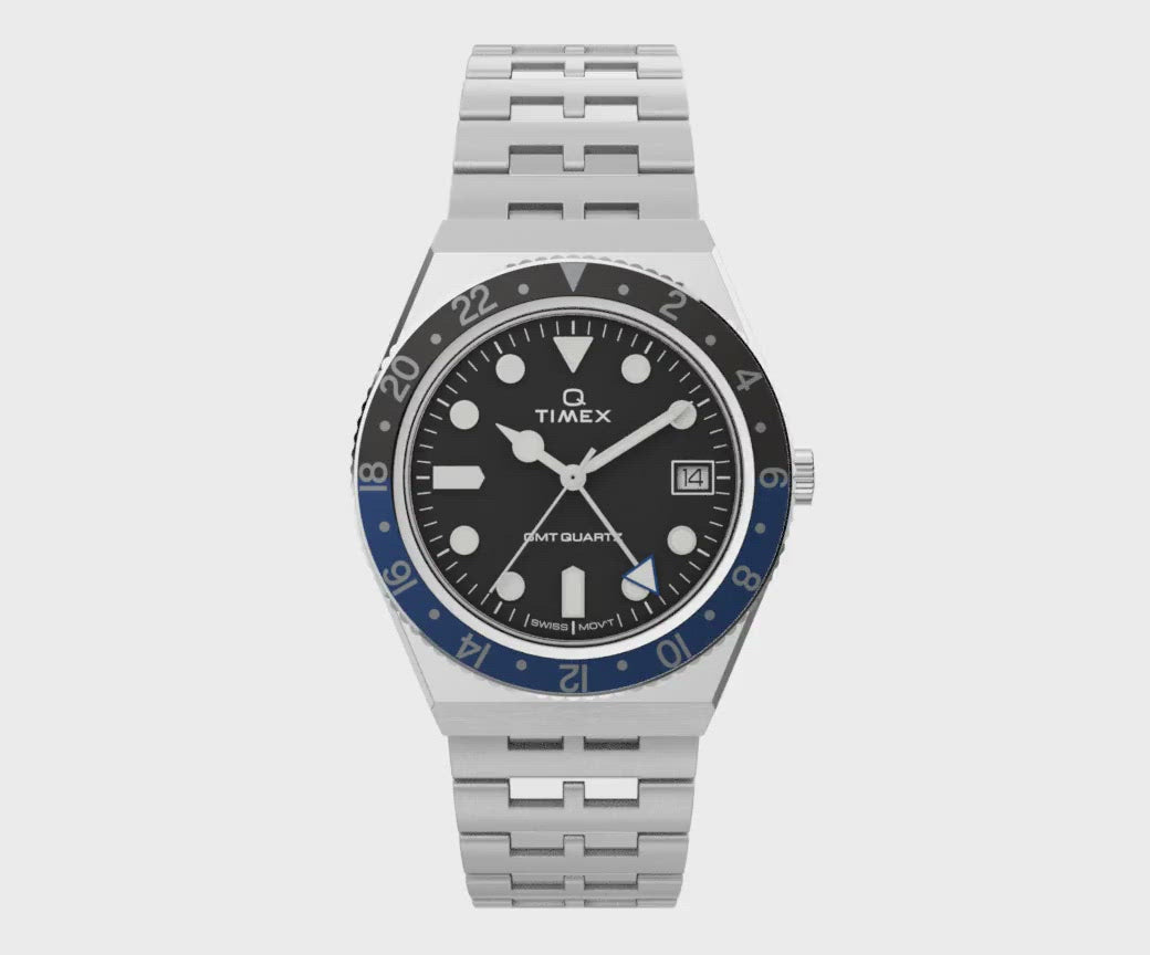 Q Timex Diver GMT  38mm Stainless Steel Band