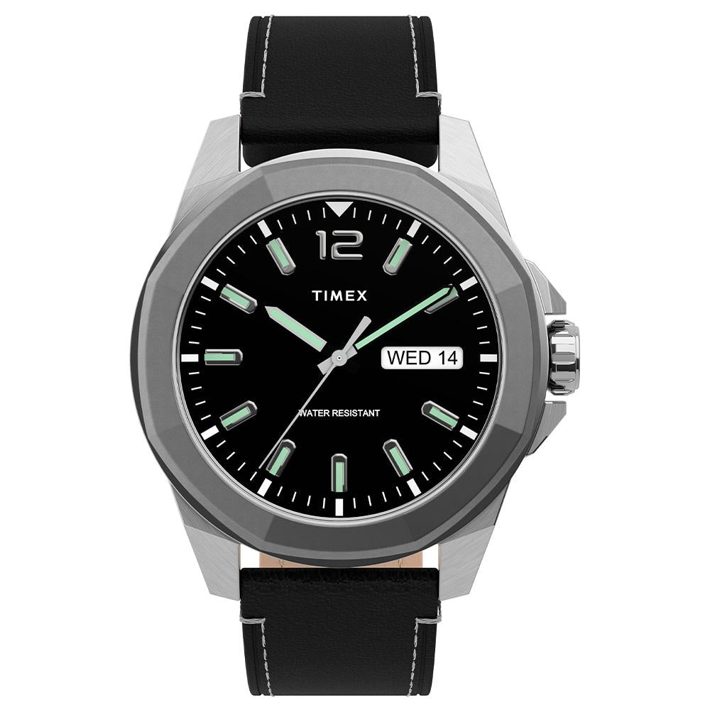 Timex black best sale leather strap