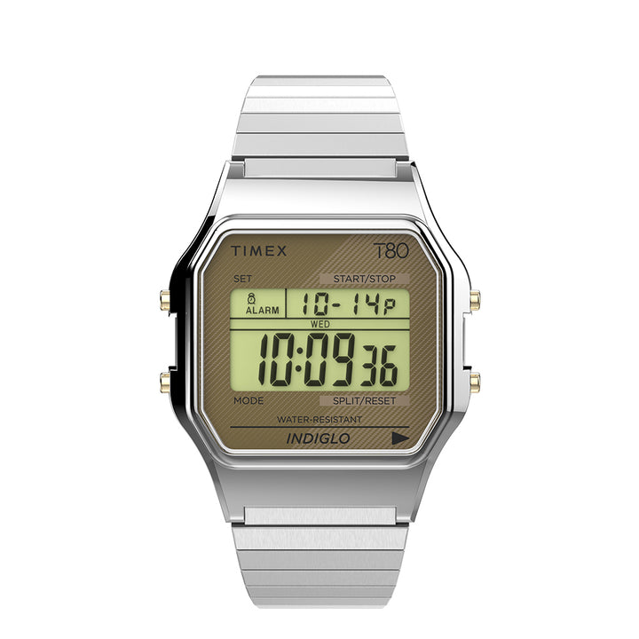 Timex T80 Digital 34mm Stainless Steel Band