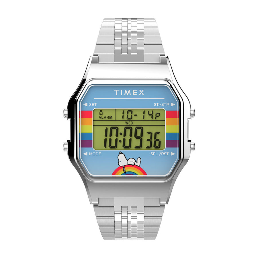 Timex T80 x Peanuts Dream In Color Digital 34mm Stainless Steel Band ...